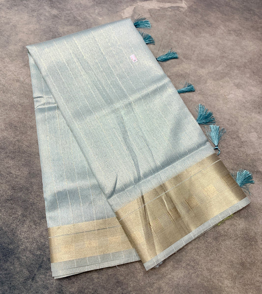 Banaras Katan Saree Light Sky Blue Colour with Katan Work Border