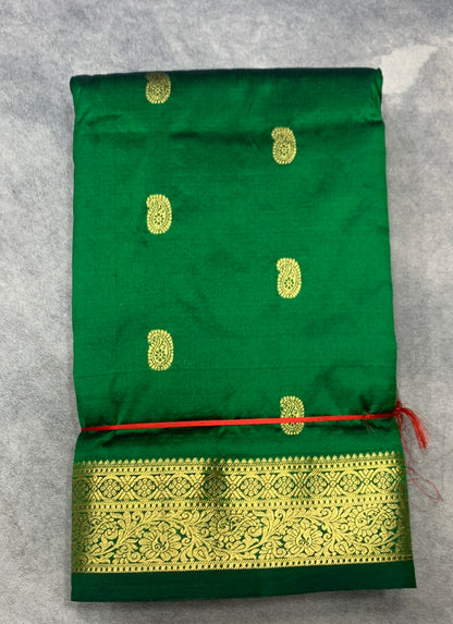 Pure Kanchipuram Silk Green Colour with Golden Colour