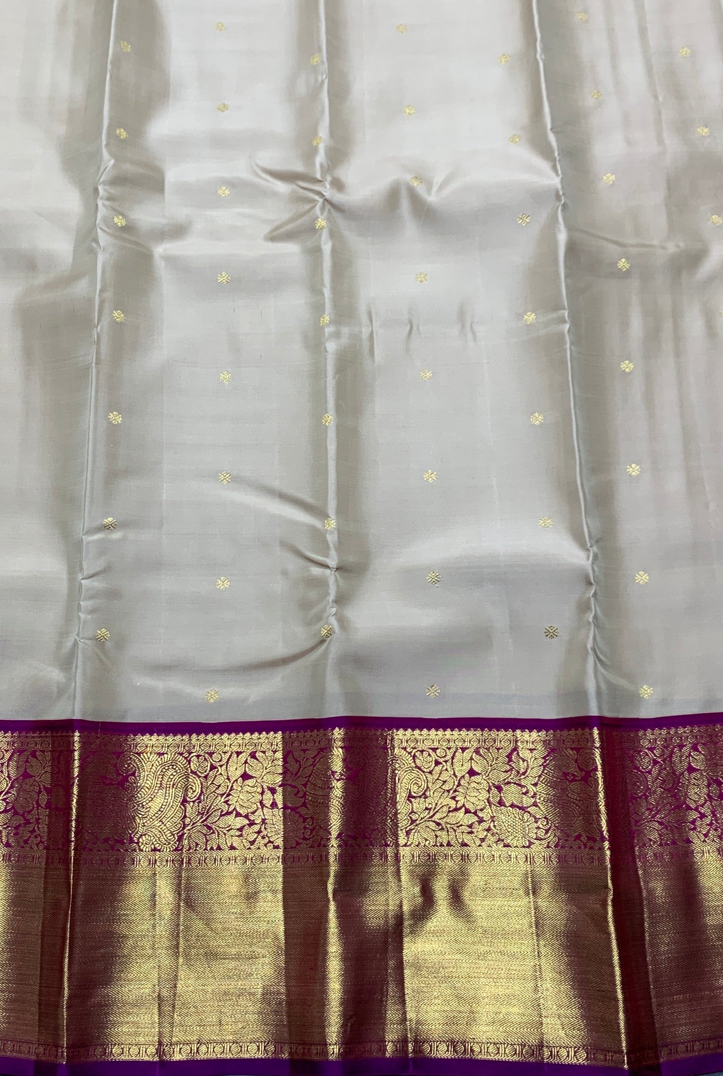 Pure Kanchipuram Silk Tussar Colour with Magenta and Golden Zari Border