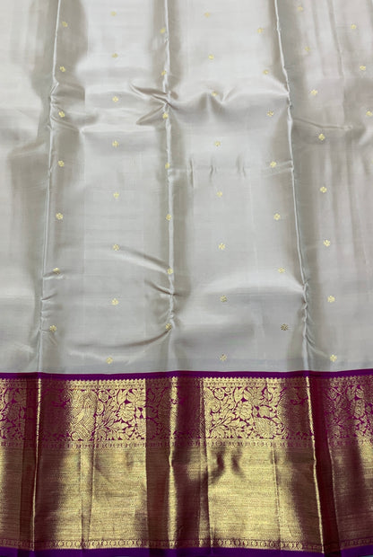 Pure Kanchipuram Silk Tussar Colour with Magenta and Golden Zari Border