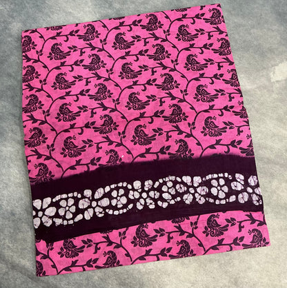 Chettinad Sungudi Cotton Lotus Pink Colour with Magenta Colour Border