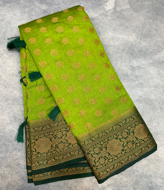 Crepe Saree Olive Green Colour with Green Border
