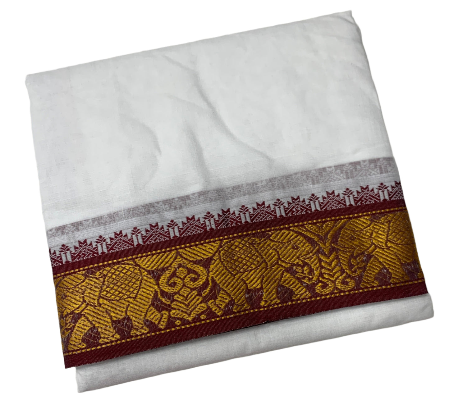 9X5 Cotton Dhoti White Maroon and Green Border with Angavastram