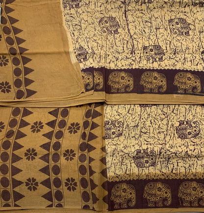 Chettinad Sungudi Cotton Tussar Colour with Brown Border