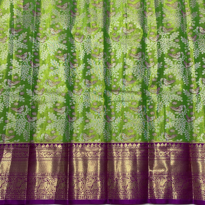 Light Green Shade Vegan Silk Kids Pattu Pavadai with Contrast Border for Newborn to 2 Years