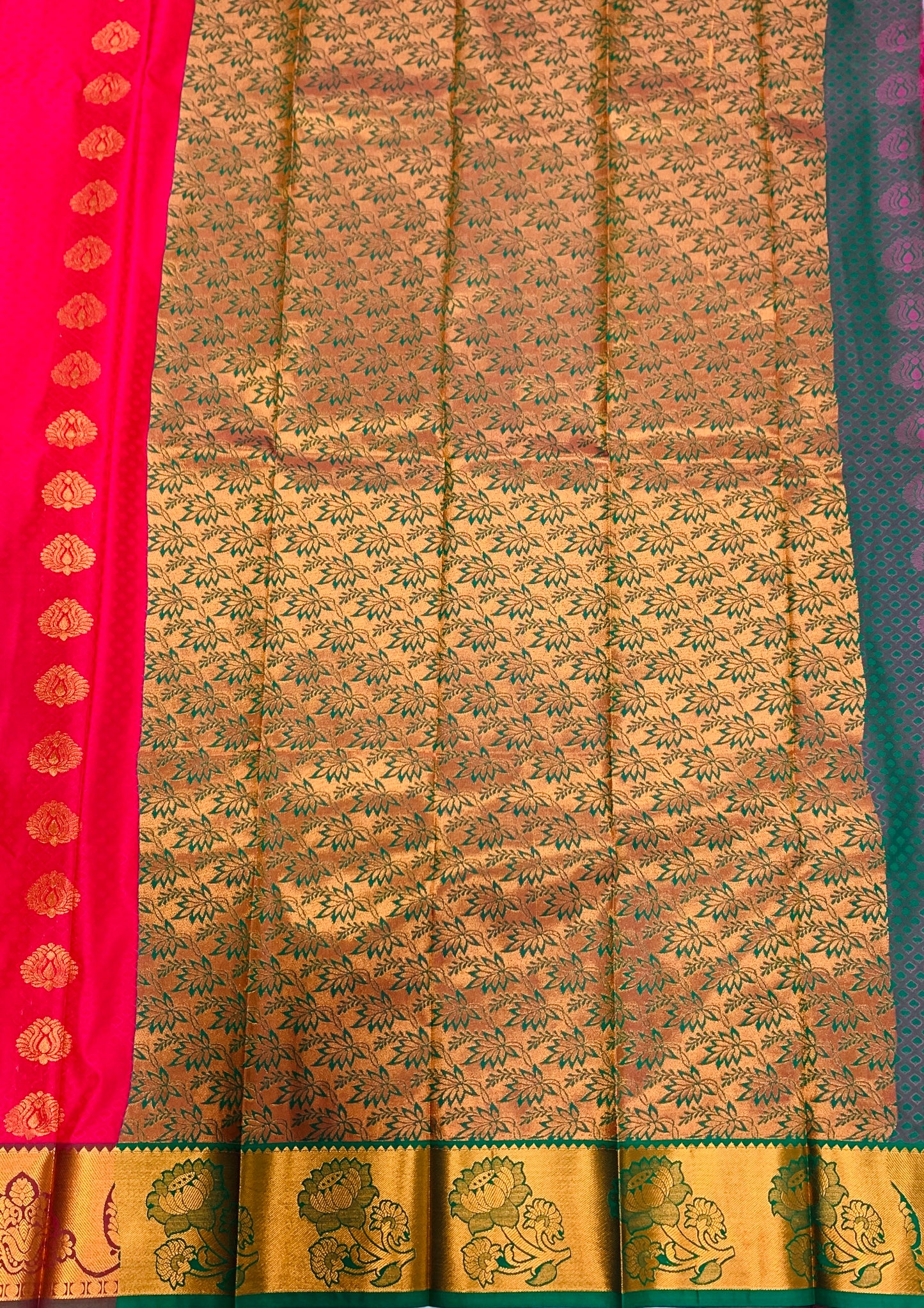 Vegan Silk Saree Pink Colour with Copper Border