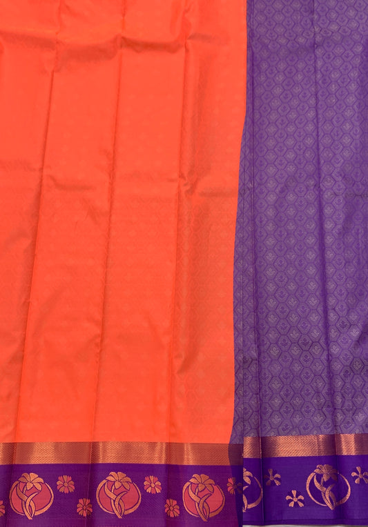 Synthetic Cotton Saree Peach Shade with Violet Border