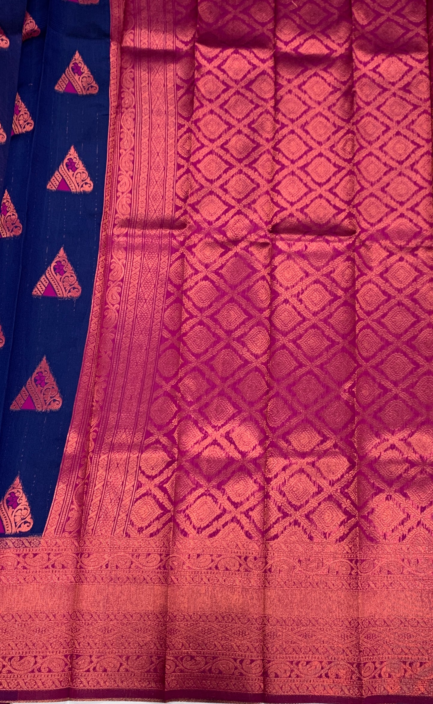 Art Silk Saree Navy Blue Colour with Pink Border