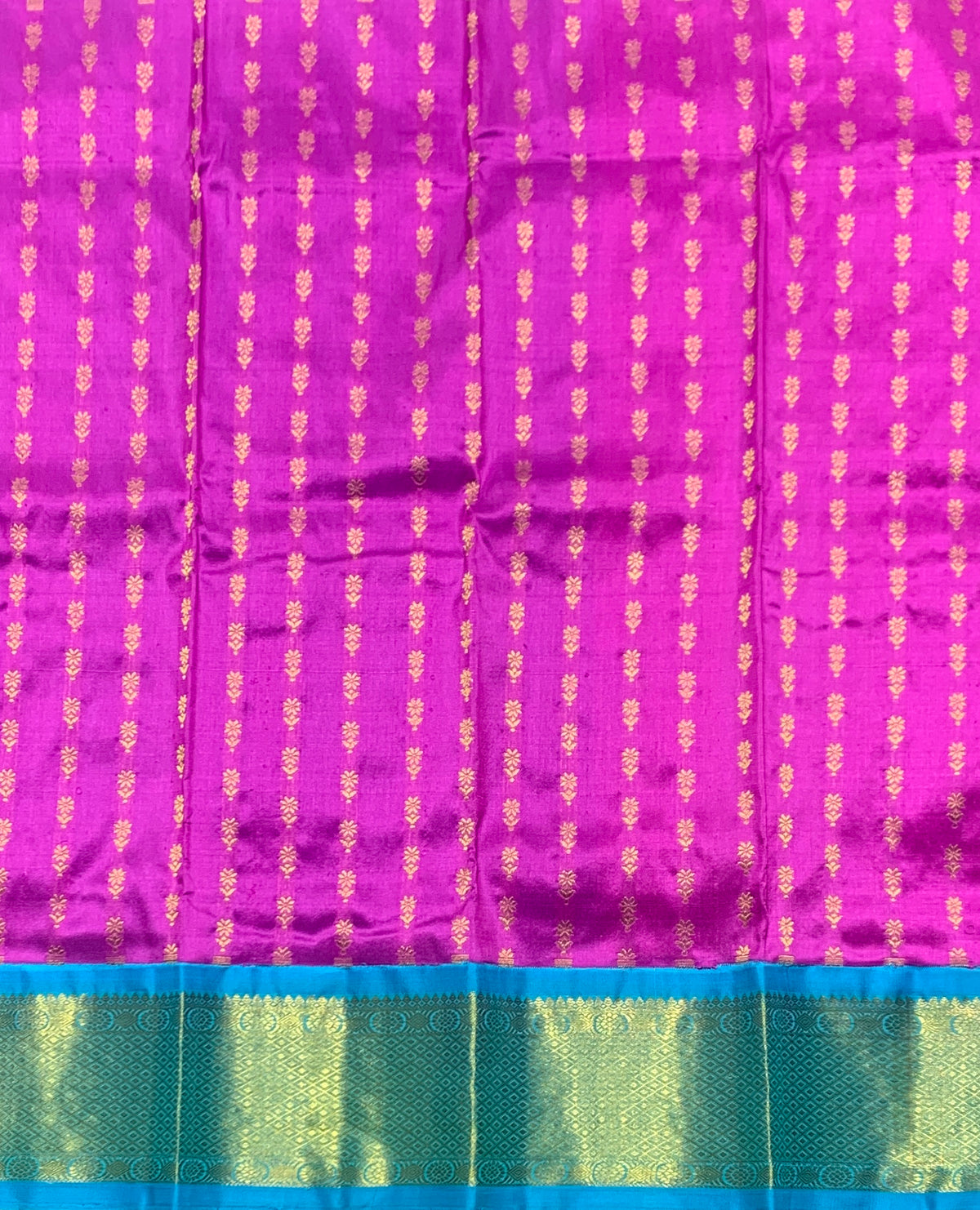 Magenta Shade Pure Kanchipuram Kids Pattu Pavadai with Contrast Border for Newborn to 2 Years