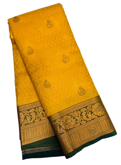 Art Silk Saree Mustard Shade with Green Border