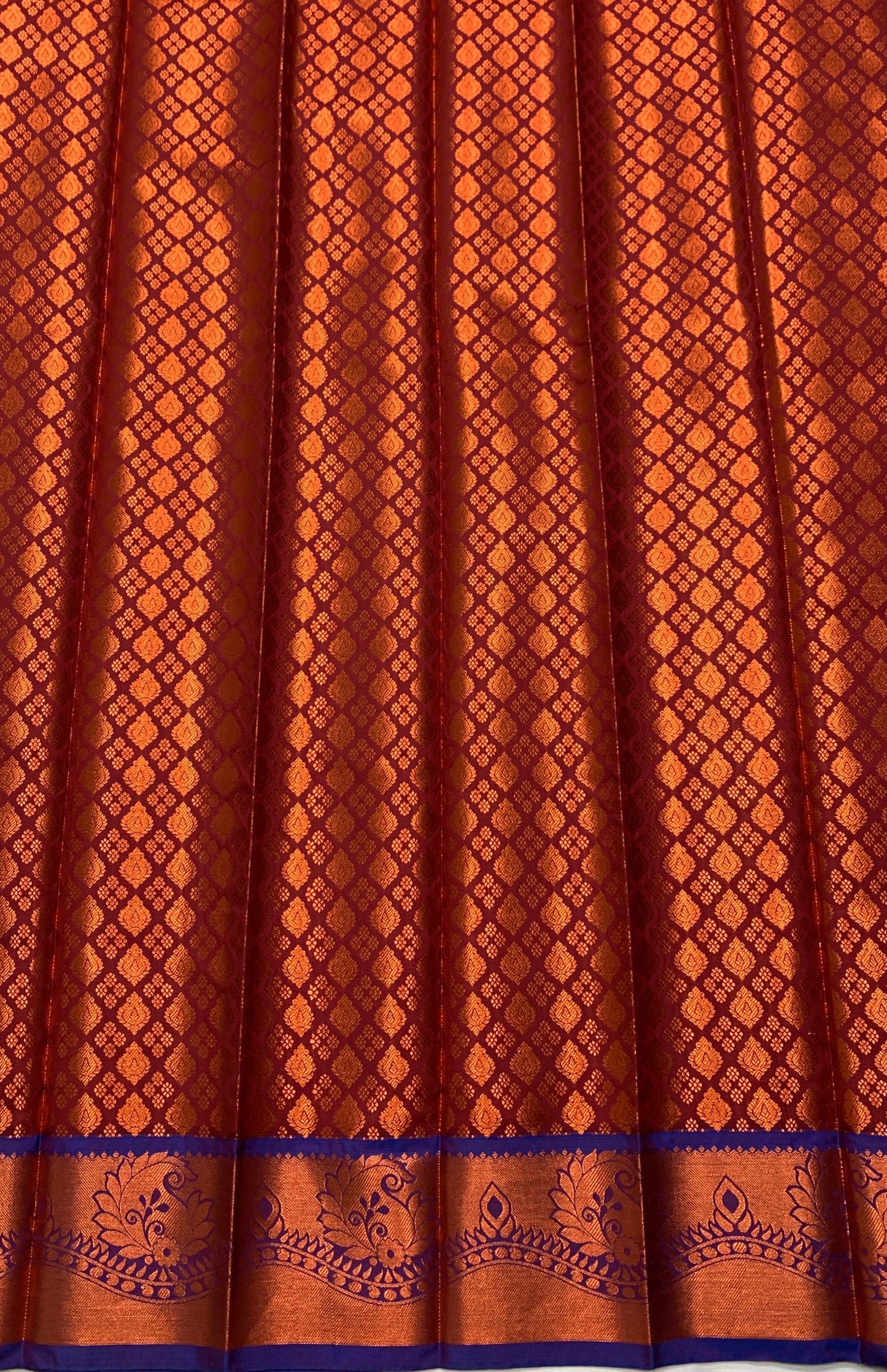 Vegan Silk Saree Maroon Colour with Copper and Blue Border