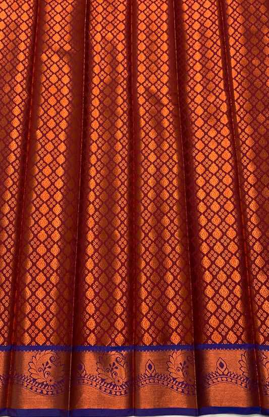 Vegan Silk Saree Maroon Colour with Copper and Blue Border