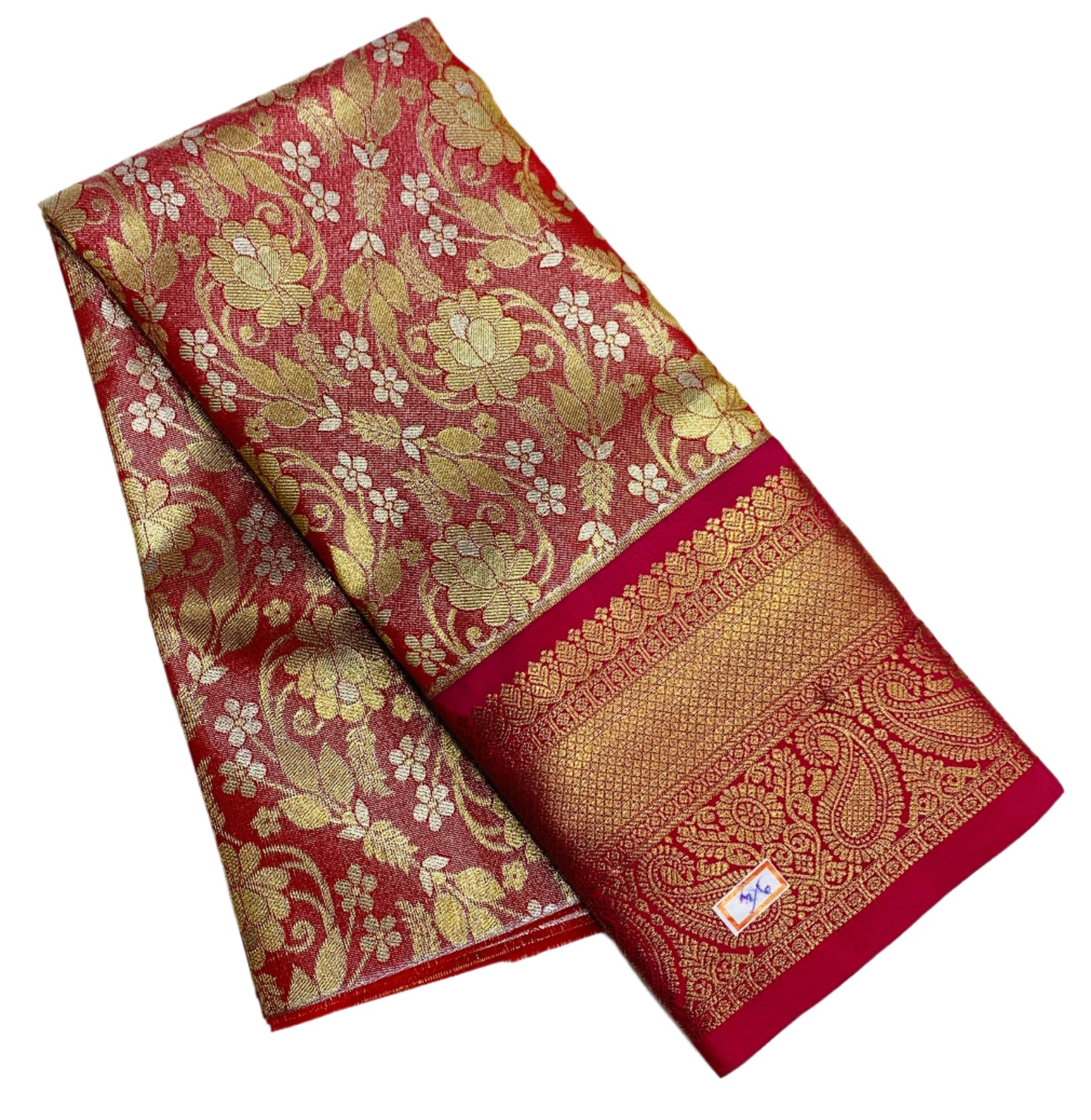Redish Gold Shade Vegan Silk Kids Pattu Pavadai with Contrast Border for age 2 to 5