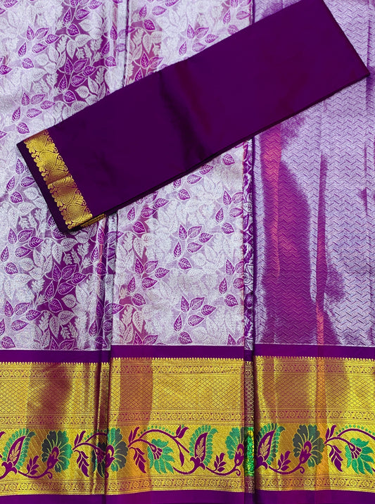 Lavender Shade Vegan Silk Half Saree Contrast Border for age above 10 years