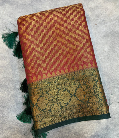 Crepe Saree Maroon Colour with Green Border
