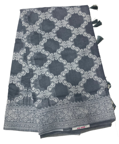 Banaras Katan Saree Gray Colour with Katan Work Border