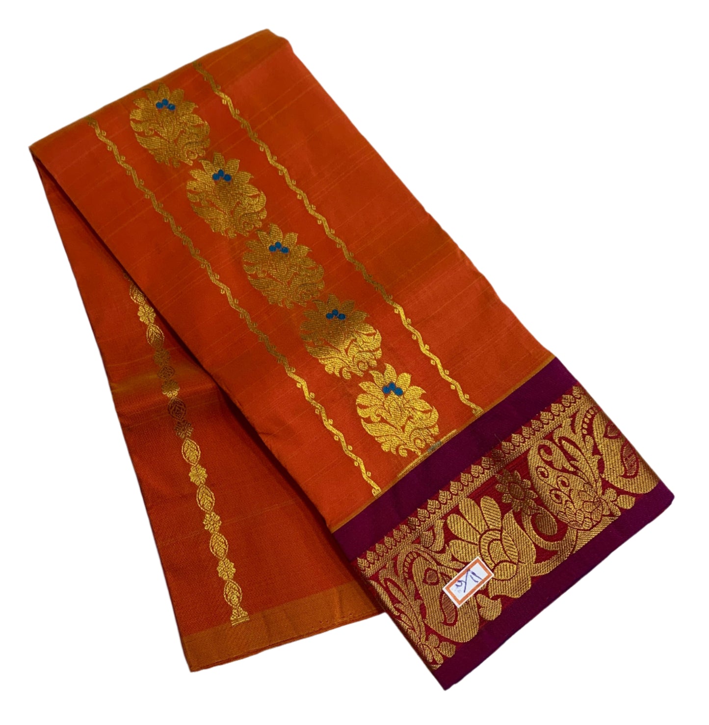 Orange Shade Semi Silk Kids Pattu Pavadai with Contrast border for Age 2 to 5