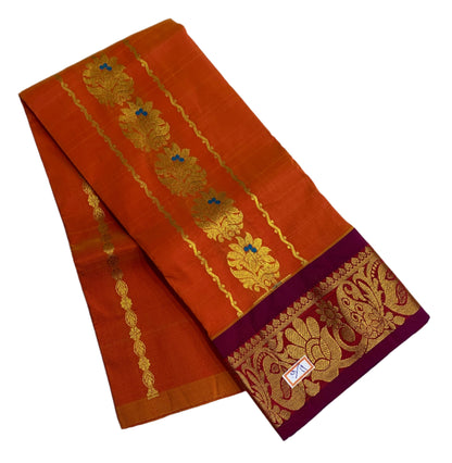 Orange Shade Semi Silk Kids Pattu Pavadai with Contrast border for Age 2 to 5
