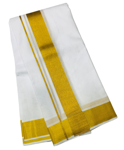 9X5 Cotton Dhoti White Colour with Golden Zari Border