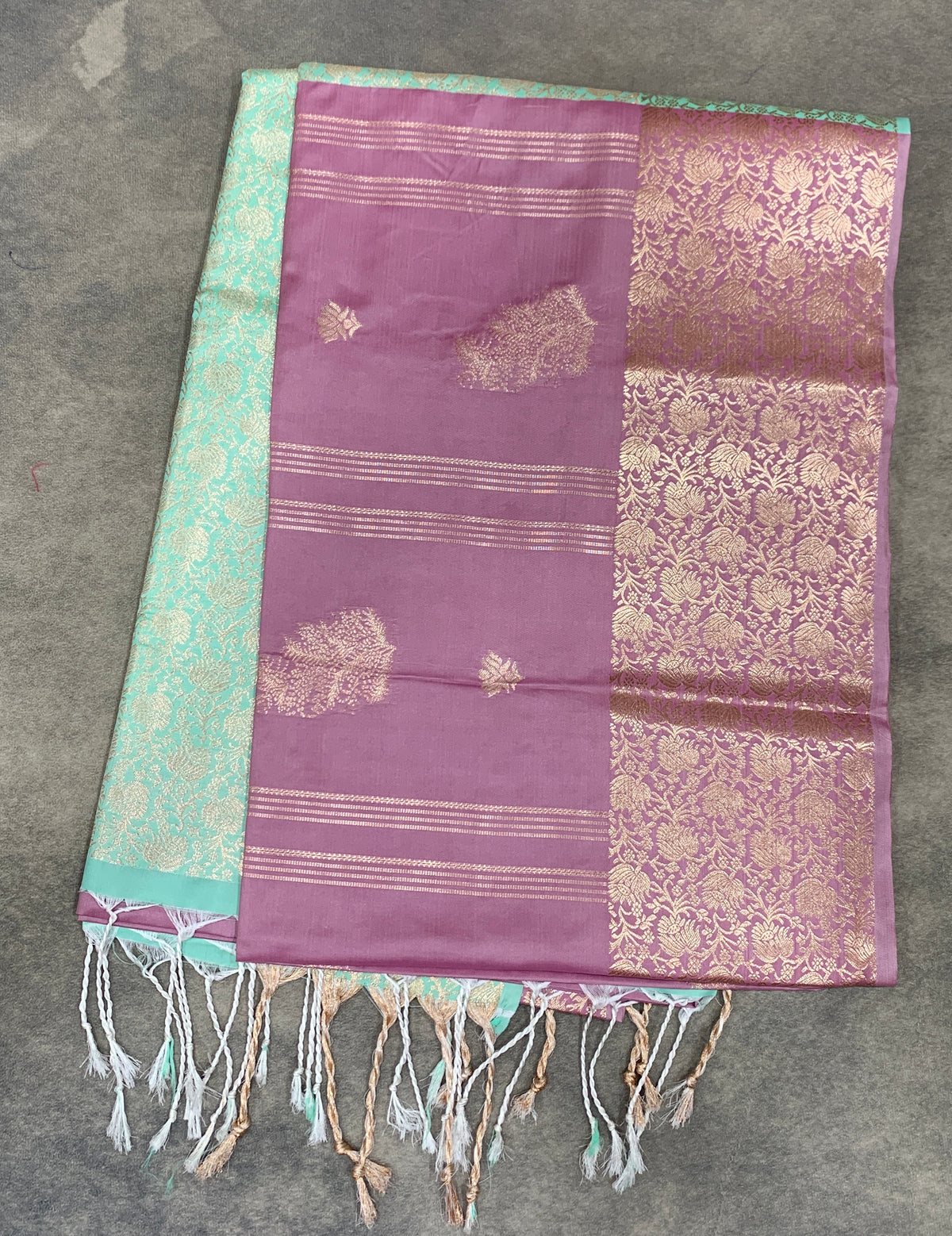 Art Silk Saree Onion Pink Colour with Sliver Zari Border