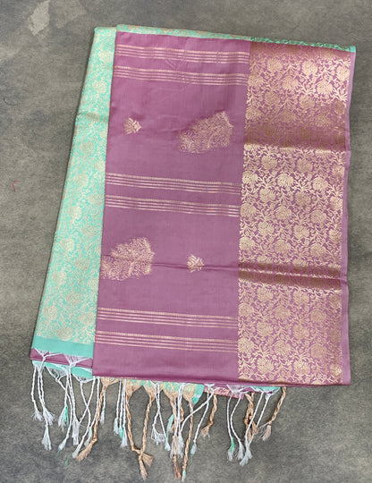 Art Silk Saree Onion Pink Colour with Sliver Zari Border