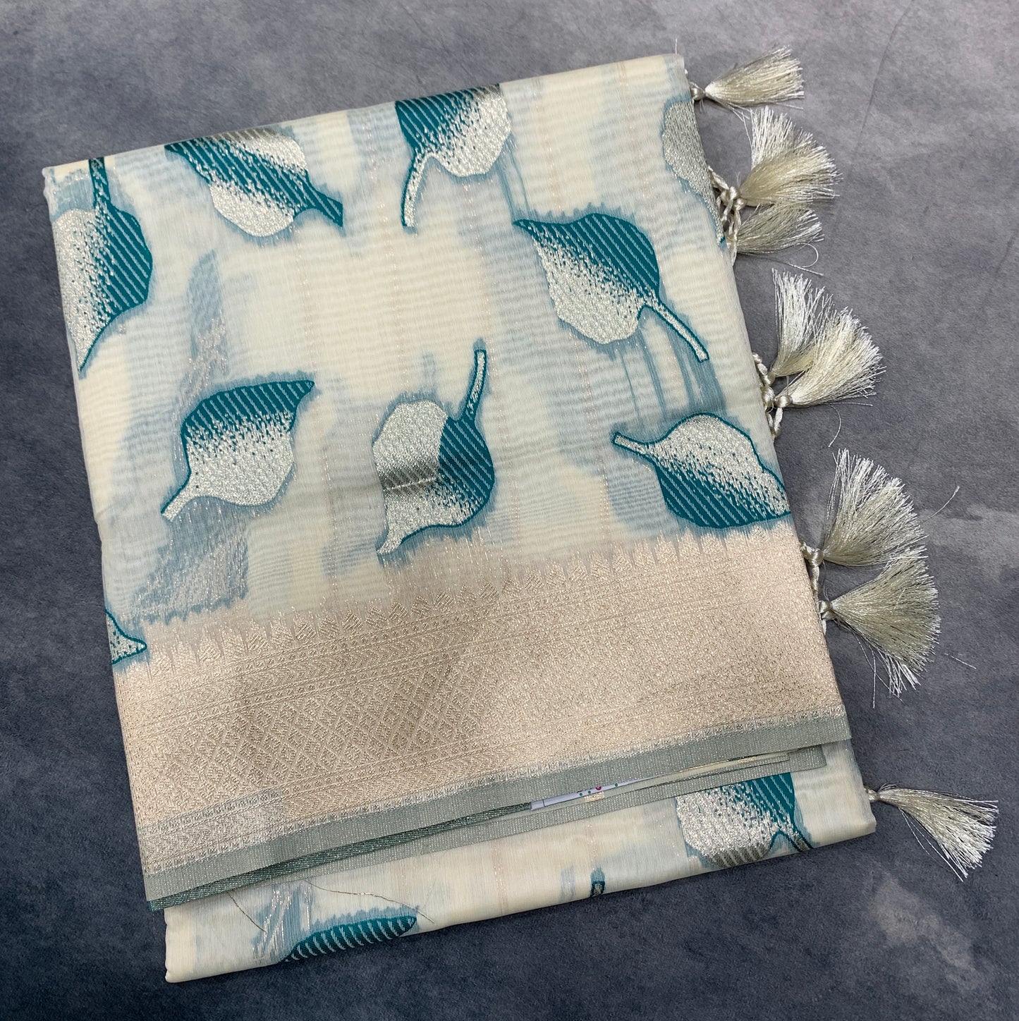 Banaras Katan Saree Off White Colour with Katan Work Border