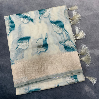 Banaras Katan Saree Off White Colour with Katan Work Border