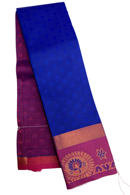 Synthetic Cotton Saree Blue Shade with Pink and Floral Design Border