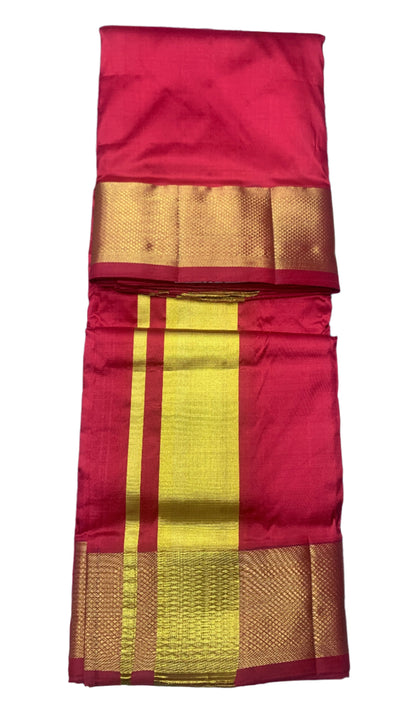 9X5 Pure Silk Dhoti Red Colour with Golden Zari Border