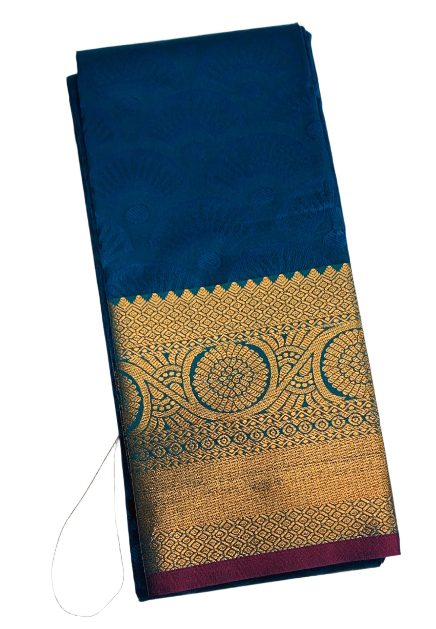 Synthetic Cotton Saree Peacock Blue with Golden Border