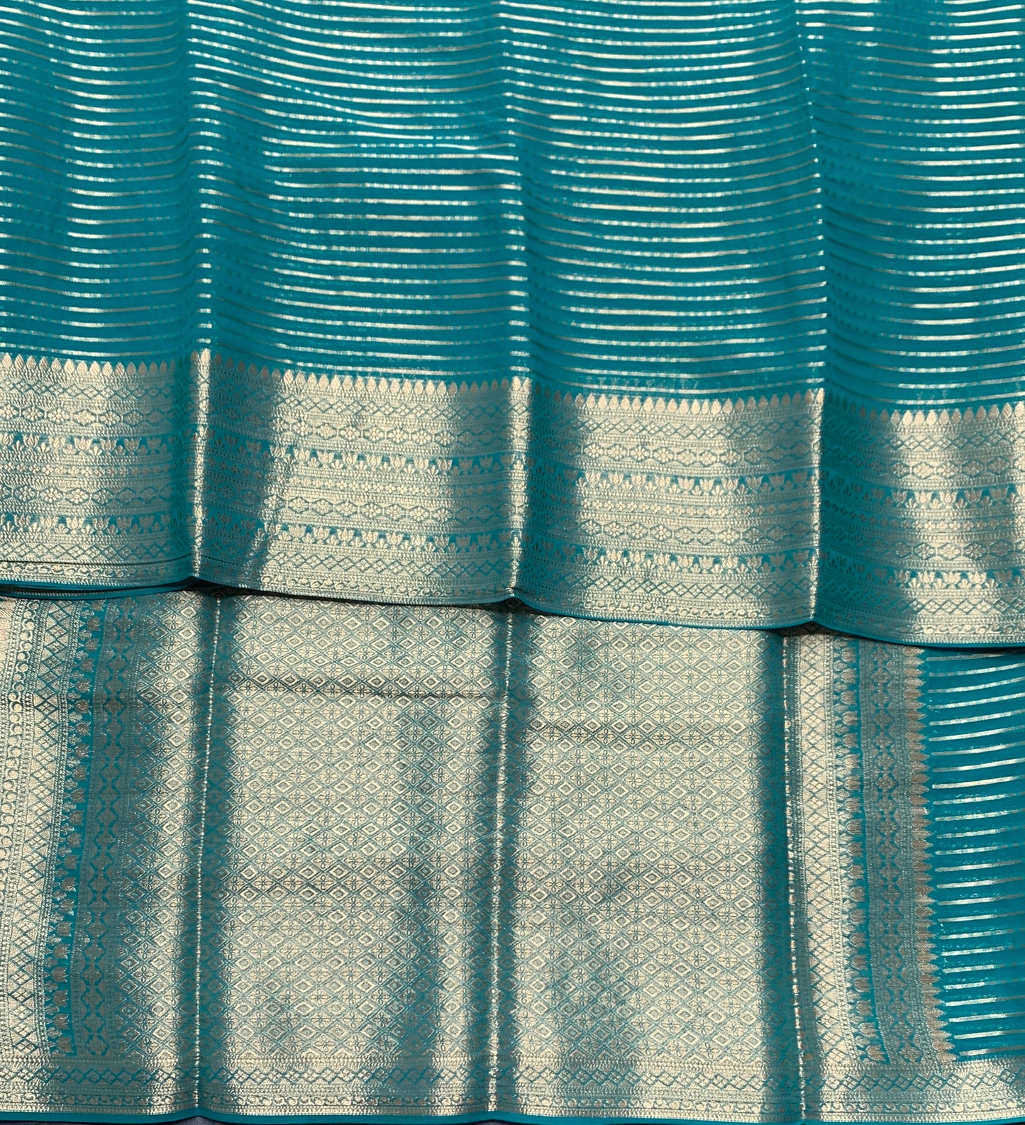 Georgette Saree Rama Green Colour with Sliver Floral Design Border