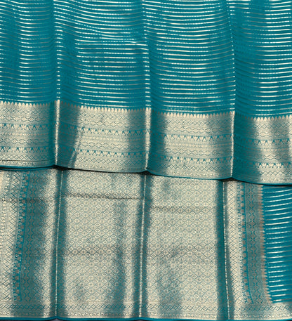 Georgette Saree Rama Green Colour with Sliver Floral Design Border