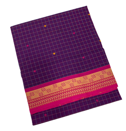 Chettinad Cotton Saree Purple Shade with Pink Border