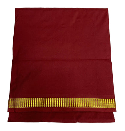 9 yards Vegan Silk Saree Dark Maroon Colour with Golden Border