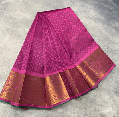 Synthetic Cotton Saree Magenta Colour with Copper Border