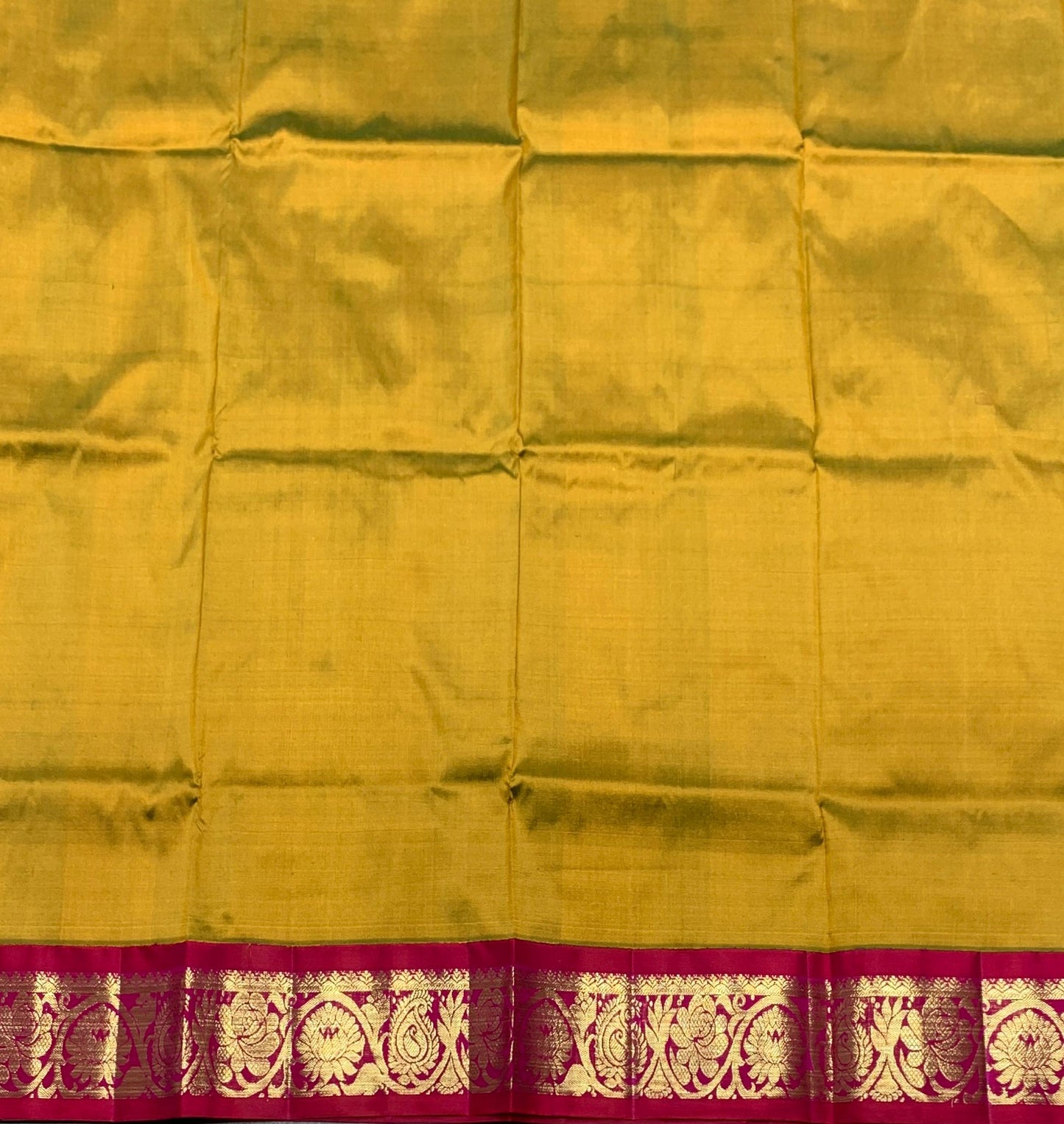 Olive Green Shade Pure Kanchipuram Kids Pattu Pavadai with Contrast Border for age 2 to 5
