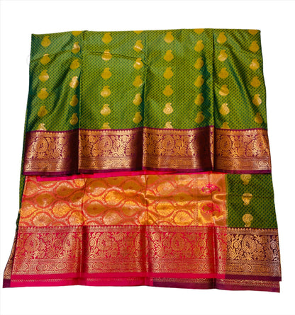 Vegan Silk Saree Olive Green Colour with Brown Border