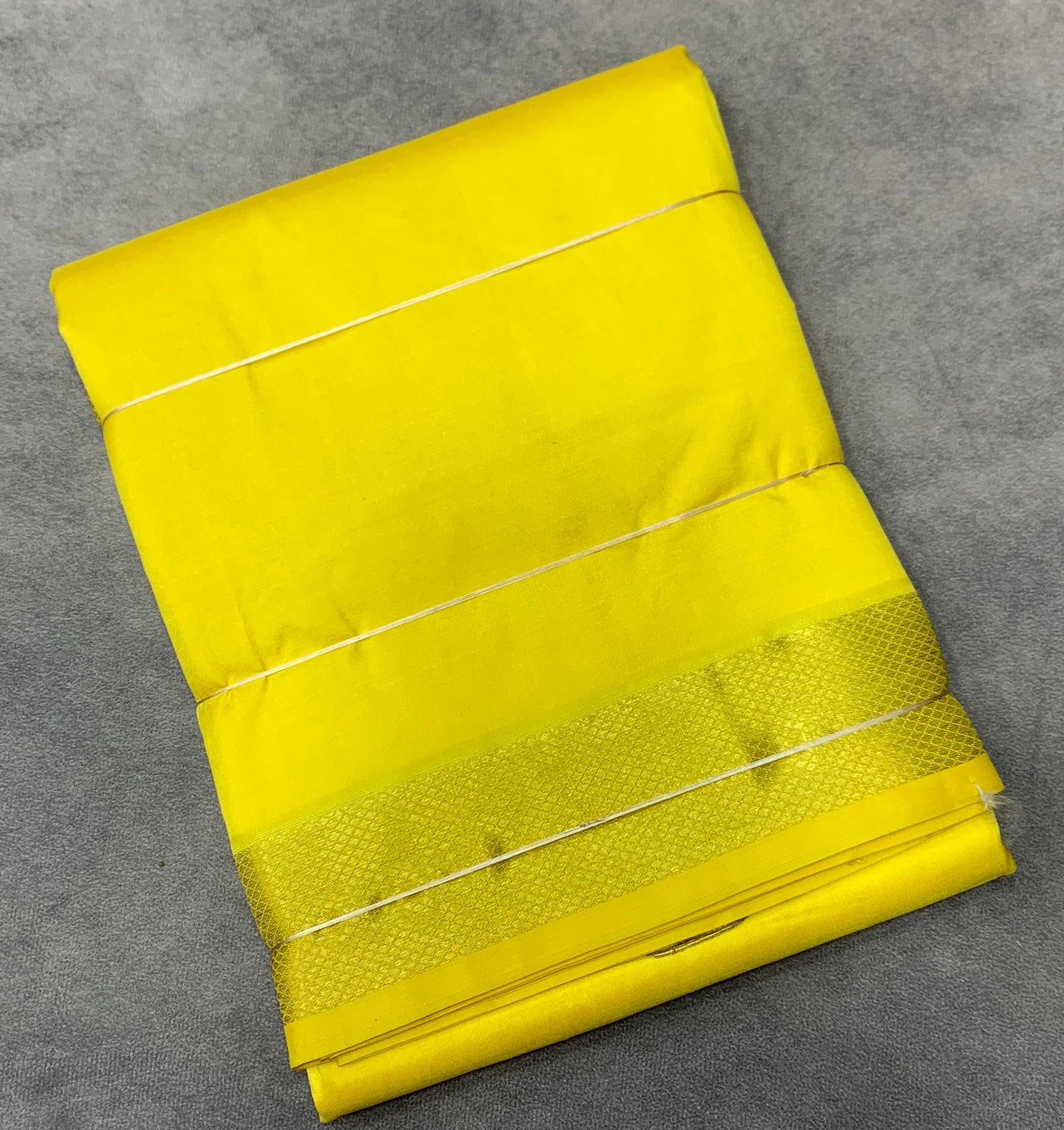 9X5 Pure Silk Dhoti Lime Yellow with Large Golden Zari Border