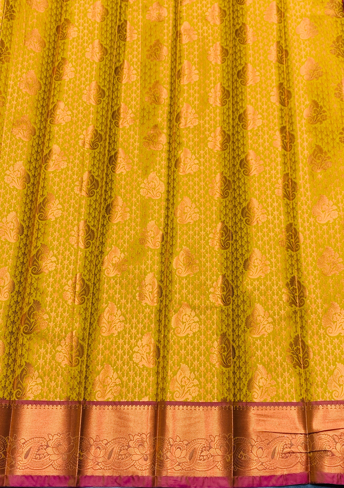 Vegan Silk Saree Lime Green Colour with Pink and Copper Border