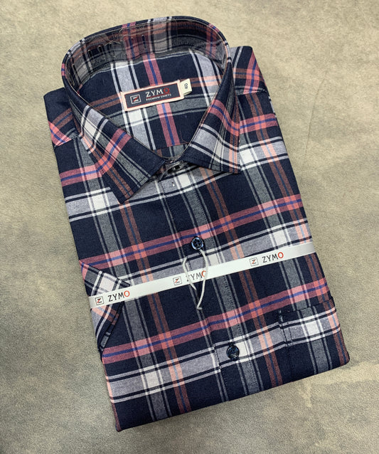 Half Sleeve Blue Colour Shirt with Checked Pattern