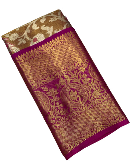 Fancy Tissue Saree Golden Colour with Pink Border