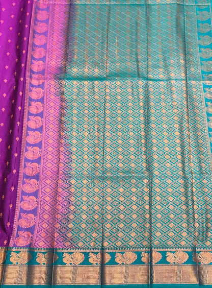 Soft Silk Casual Saree Purple with Green Colour Border