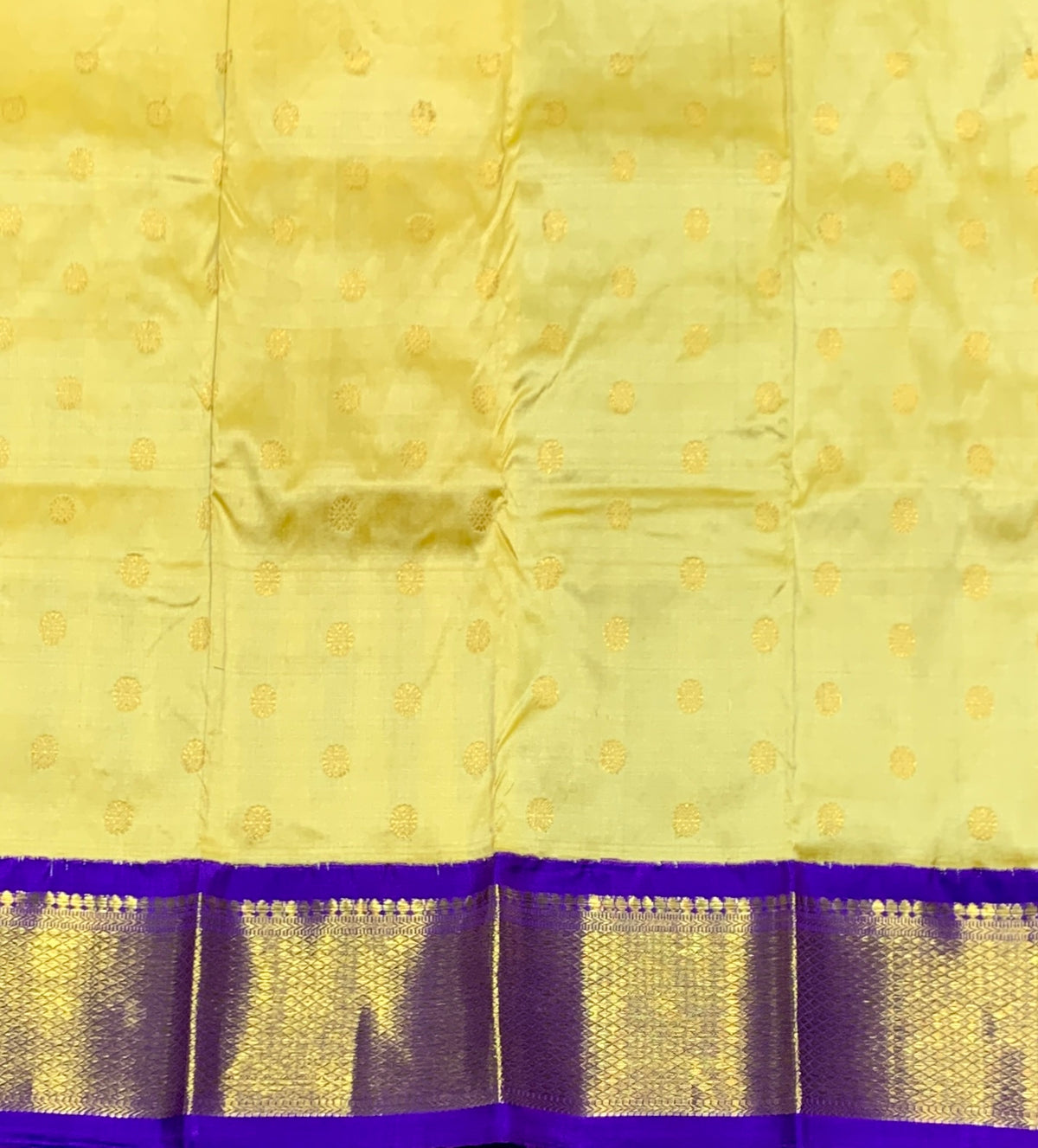 Lemon Yellow Shade Pure Kanchipuram Kids Pattu Pavadai with Contrast Border for Newborn to 2 Years