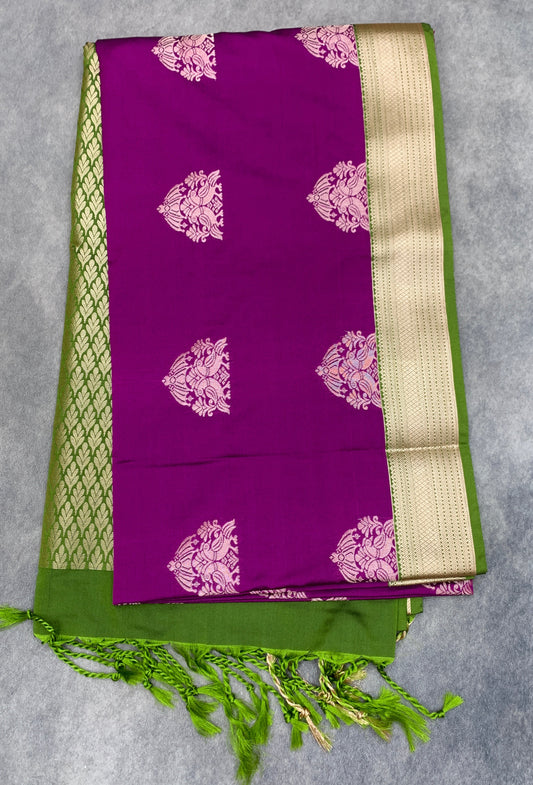 Art Silk Saree Purple Colour with Olive Green Colour Border