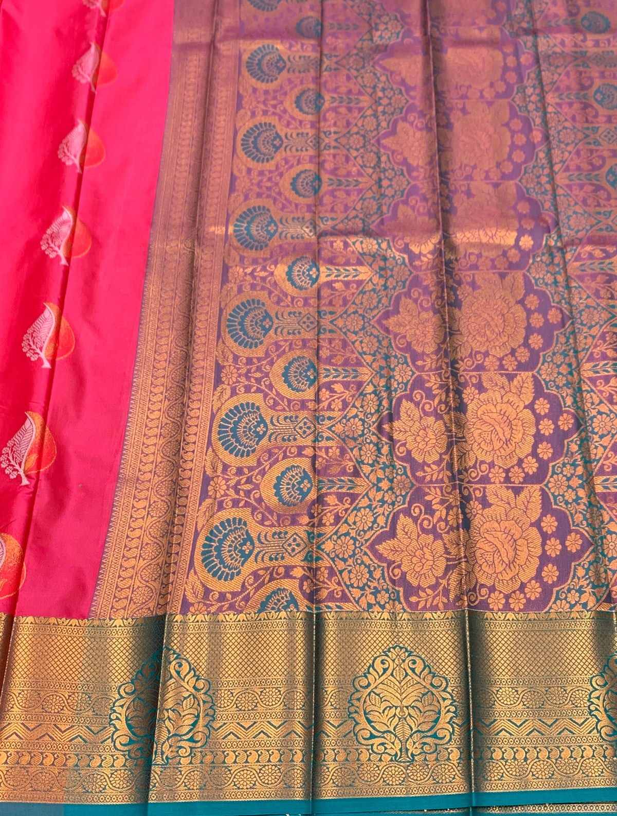 Soft Silk Casual Saree Tomato Pink Colour with Rama Green Colour Border