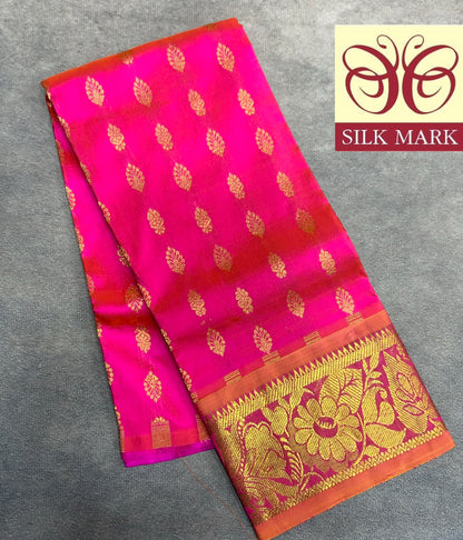 Baby Pink Shade Pure Kanchipuram Kids Pattu Pavadai with Contrast Border for Newborn to 2 Years