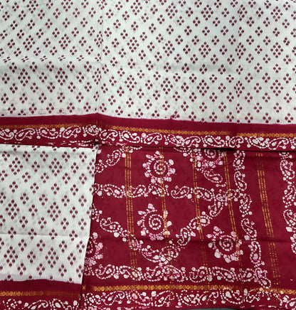 Chettinad Sungudi Cotton White Colour with Maroon Colour Border