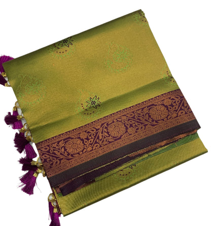 Art Silk Saree Olive Green Colour with Purple Border