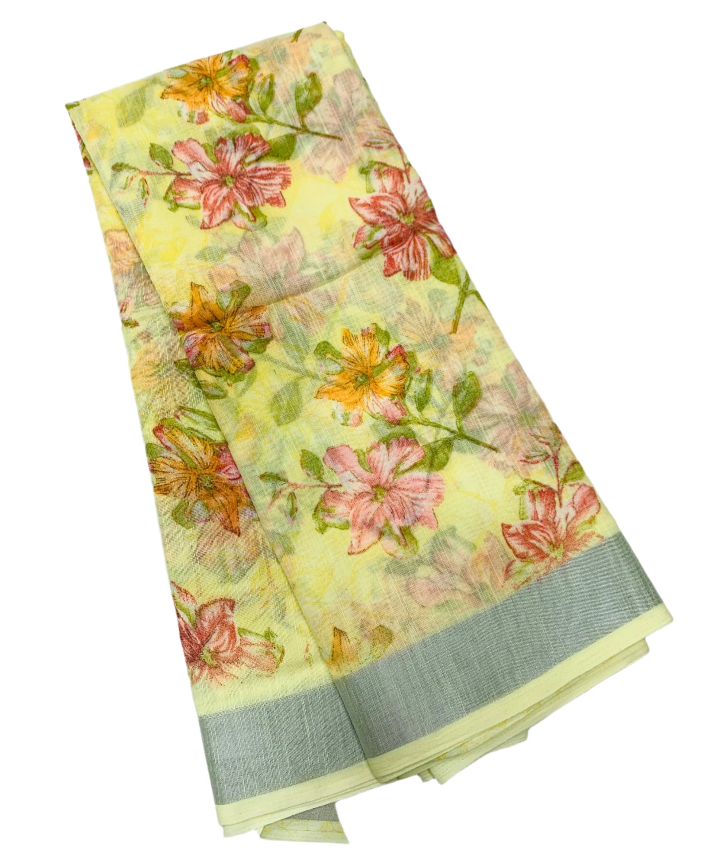 Jute Cotton Saree Lemon Yellow Shade with Thread Border