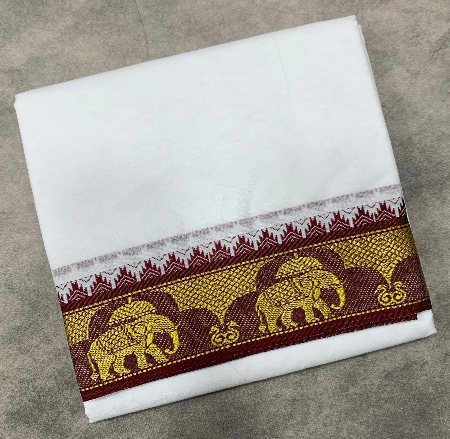 9X5 Cotton Dhoti White Colour with Brown and Green Border with Angavastarm